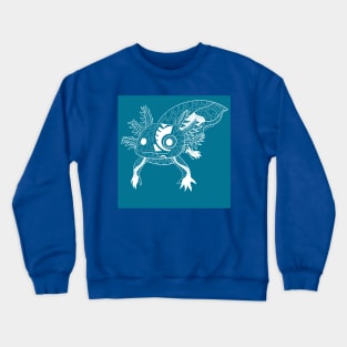 kawaii axolotl in totonac xochimilco pattern style ecopop blue Crewneck Sweatshirt